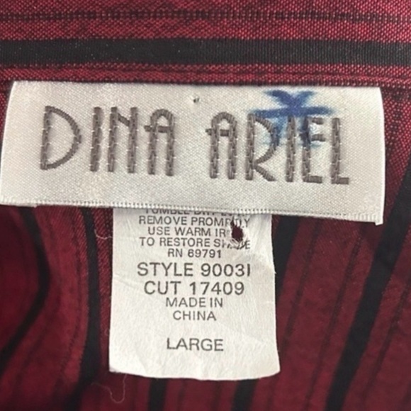 Burgundy Striped Collared Blouse Built-in Tank Business Casual Layered Look Top - Picture 9 of 10